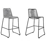 Shasta 30" Outdoor Bar Stool in Gray Rope & Black Metal (Set of 2)