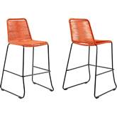 Shasta 26" Outdoor Counter Stool in Tangerine Rope & Black Metal (Set of 2)