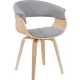 Summer Mid-Century Dining Chair in Patterned Oak Wood & Grey Fabric