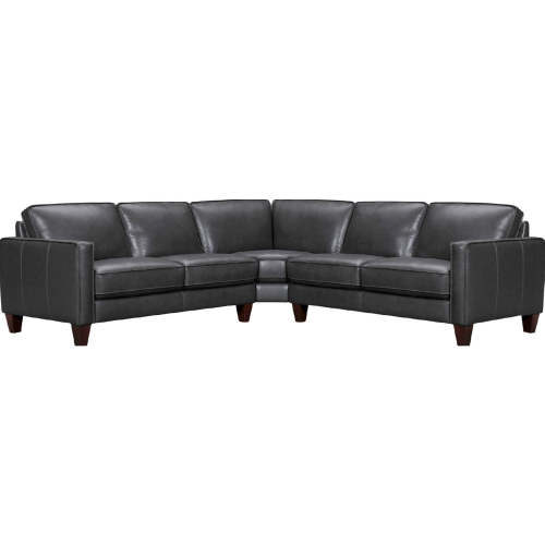 Summit 3 Piece Sectional Sofa in Pewter Leather & Brown Wood