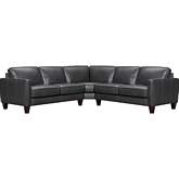 Summit 3 Piece Sectional Sofa in Pewter Leather & Brown Wood