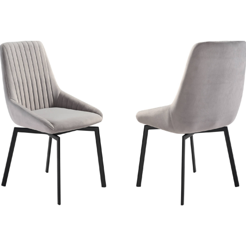 Susie Swivel Dining Chair in Tufted Gray Fabric & Black Metal (Set of 2)