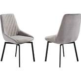 Susie Swivel Dining Chair in Tufted Gray Fabric & Black Metal (Set of 2)