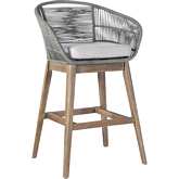 Tutti Frutti Indoor Outdoor 30" Bar Stool in Aged Teak & Grey Rope