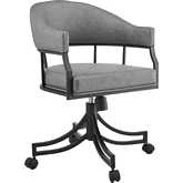 Tibet Swivel Rolling Dining Chair in Black Iron & Vintage Gray Leatherette