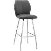 Tandy 30" Bar Stool in Gray Leatherette & Brushed Stainless Steel