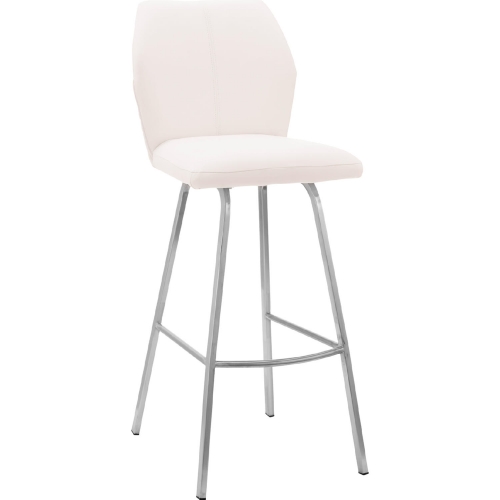 Tandy 30" Bar Stool in White Leatherette & Brushed Stainless Steel