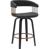 Topanga 26" Swivel Counter Stool in Black Leatherette, Black Wood & Bronze