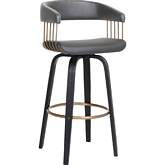 Topanga 30.5" Swivel Bar Stool in Gray Leatherette, Black Wood & Bronze