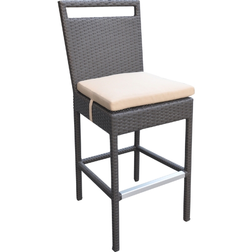 Tropez 29" Outdoor Poly Wicker Bar Stool in Brown with Beige Fabric (Set of 2)
