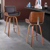 Tyler 26" Swivel Counter Stool in Brown Leatherette & Walnut Veneer