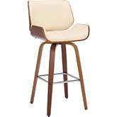 Tyler 30" Swivel Bar Stool in Cream Leatherette & Walnut Finish Wood