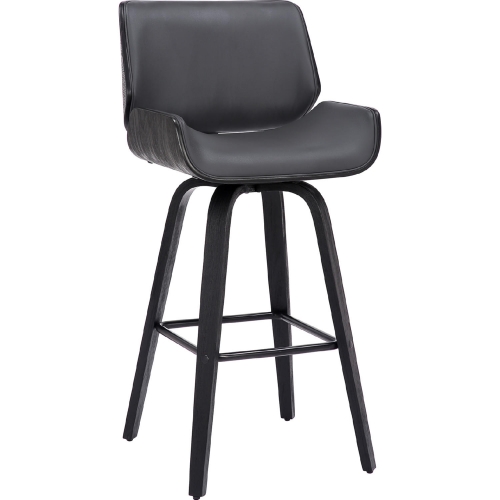 Tyler 26" Swivel Counter Stool in Grey Leatherette & Black Wood