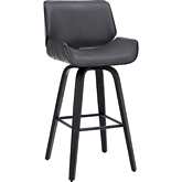 Tyler 30" Swivel Bar Stool in Grey Leatherette & Black Wood