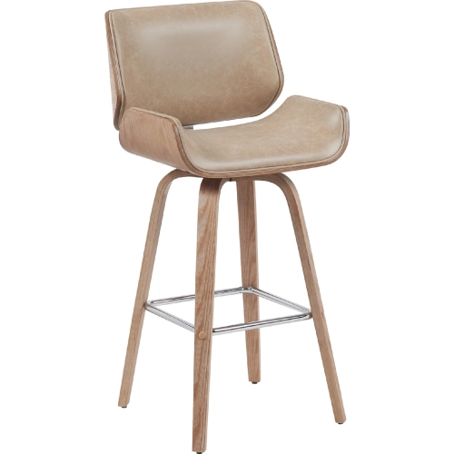 Tyler 30" Swivel Bar Stool in White Wash Wood & Vintage Brown Leatherette