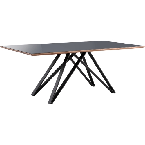 Urbino 79" Dining Table in Black Metal with Walnut & Dark Gray Glass Top