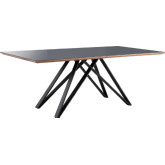 Urbino 79" Dining Table in Black Metal with Walnut & Dark Gray Glass Top