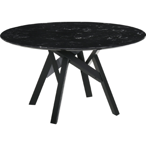 Venus 54" Round Dining Table in Black Marble Look & Black Finish Wood