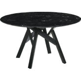Venus 54" Round Dining Table in Black Marble Look & Black Finish Wood