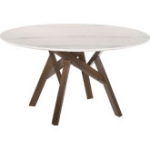 Venus 54" Round Dining Table in White Marble Look & Walnut Finish