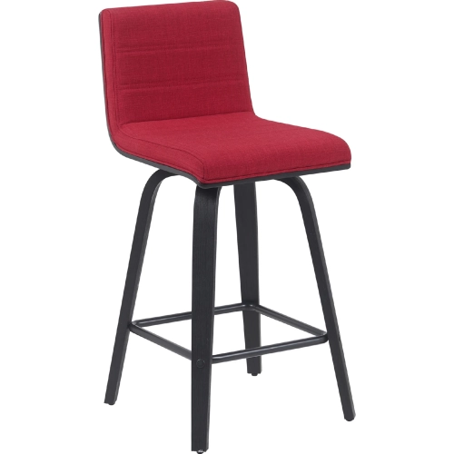 Vienna 26" Swivel Counter Stool in Black Brushed Wood& Red Fabric