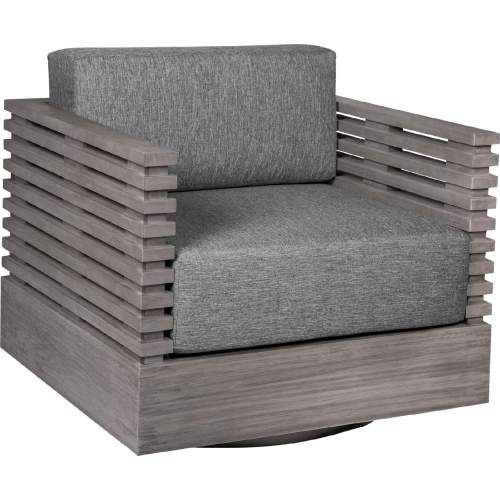 Vivid Swivel Outdoor Chair in Gray Eucalyptus Wood & Gray Olefin Fabric