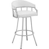 Valerie 30" Swivel Bar Stool in White Leatherette & Silver Metal