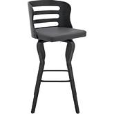 Verne 30" Swivel Bar Stool in Gray Leatherette & Black Wood