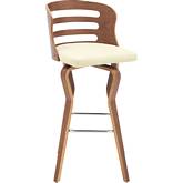Verne 30" Swivel Bar Stool in Cream Leatherette & Walnut Finish