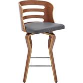 Verne 26" Swivel Counter Stool in Gray Leatherette & Walnut Finish