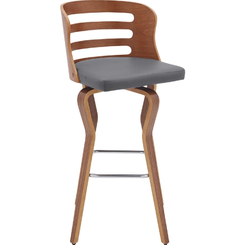 Verne 30" Swivel Bar Stool in Gray Leatherette & Walnut Finish