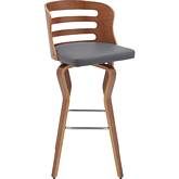 Verne 30" Swivel Bar Stool in Gray Leatherette & Walnut Finish
