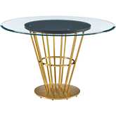 Veronica 48" Round Dining Table in Gold Stainless Steel, Walnut & Glass