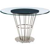 Veronica 48" Round Dining Table in Brushed Stainless Steel, Walnut & Glass