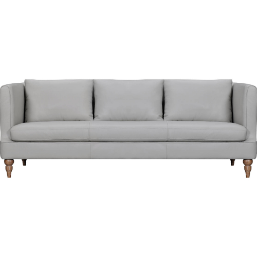 Vincenza 85" Sofa in Dove Gray Leather & Weathered Birch