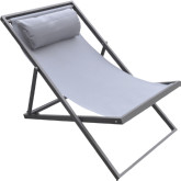 Wave Outdoor Lounge Chair in Grey Sling Textilene & Aluminum