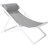 Wave Outdoor Lounge Chair in Grey Sling Textilene & White Aluminum