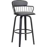 Willow 30" Swivel Bar Stool in Black Wood, Gray Leatherette & Black Metal