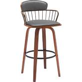 Willow 30" Swivel Bar Stool in Walnut Wood, Gray Leatherette & Bronze