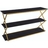 Westlake 3 Tier Console Table in Dark Brown Veneer with Brushed Gold Legs