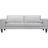 Wynne Sofa in Dove Grey Leather with Brown Wood Legs