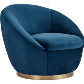 Yves Swivel Accent Chair in Navy Blue Velvet & Brushed Gold