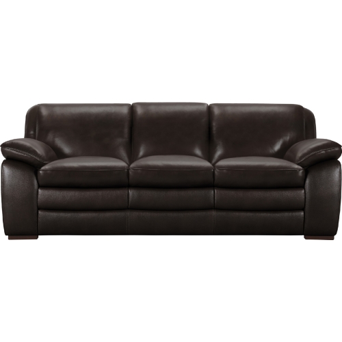 Zanna Sofa in Dark Brown Leather on Brown Wood Legs