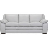 Zanna Sofa in Dove Grey Leather with Brown Wood Legs