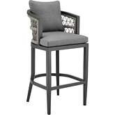 Zella Outdoor 26" Counter Stool in Aluminum, Light Gray Rope & Earl Gray Fabric (Set of 2)