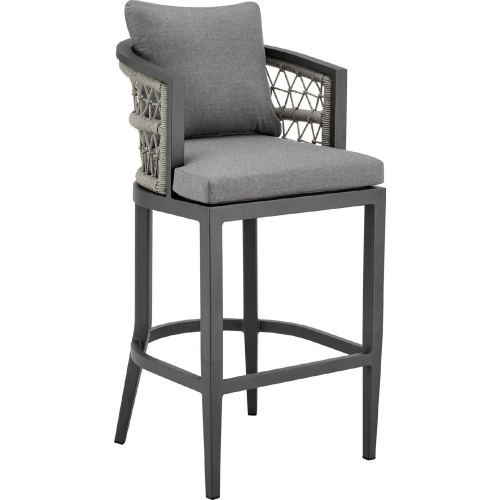 Zella Outdoor 30" Bar Stool in Aluminum, Light Gray Rope & Earl Gray Fabric (Set of 2)