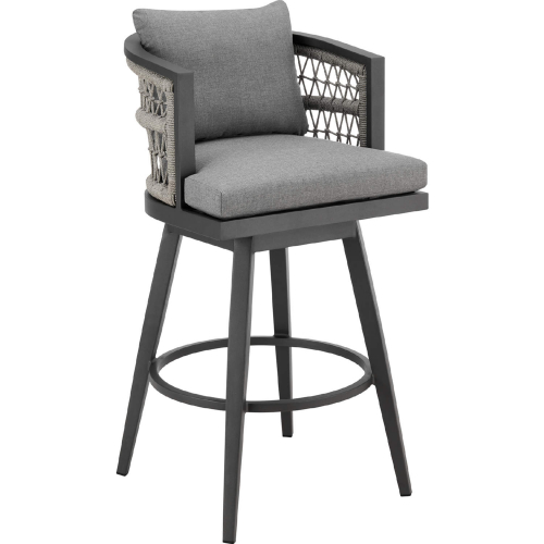 Zella Outdoor Swivel 30" Bar Stool in Aluminum, Light Gray Rope & Earl Gray Fabric (Set of 2)