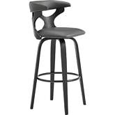 Zenia 30" Swivel Bar Stool in Gray Leatherette & Black Wood