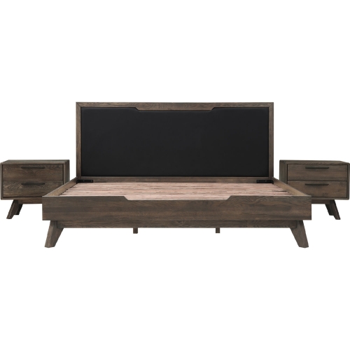 Astoria 3 Piece King Bedroom Set in Oak & Black Leatherette