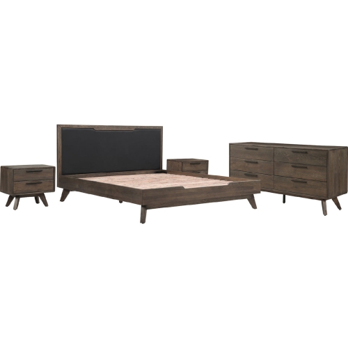 Astoria 4 Piece King Bedroom Set in Oak & Black Leatherette